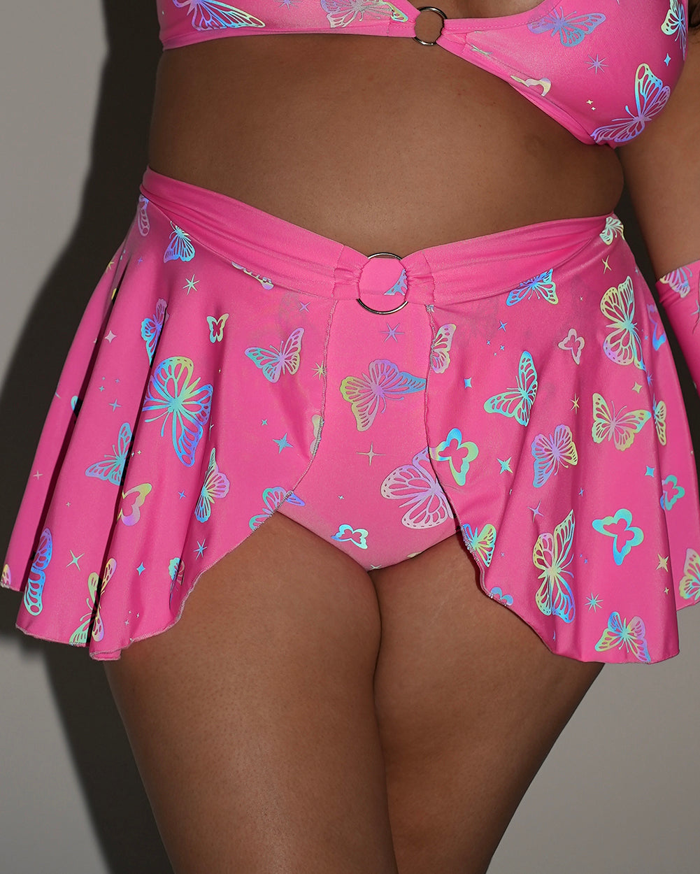 Lucid Flight Pink Rainbow Reflective Skirt and Booty Shorts Set - Image 35402661200055