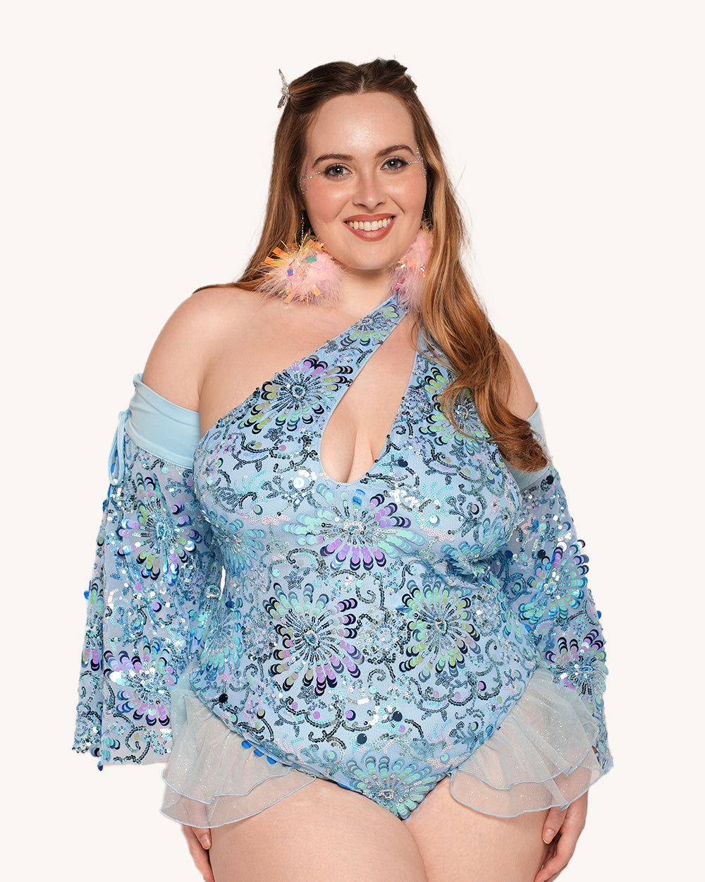 Magic Tricks Sequin Floral Bodysuit with Sleeves - Image 34131179765943