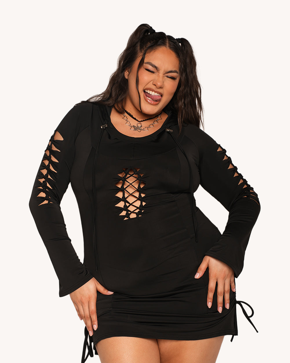 Midnight Muse Hooded Dress - Image 34583303192759