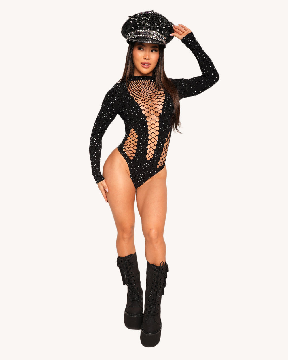 Midnight Tease Rhinestone Bodysuit - Image 3