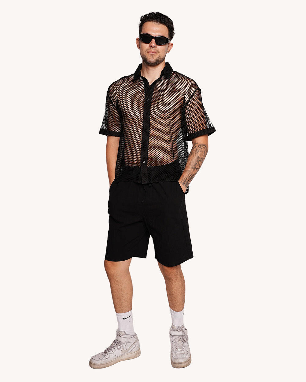 Momentum Fishnet Button Up Shirt - Image 36968496988343