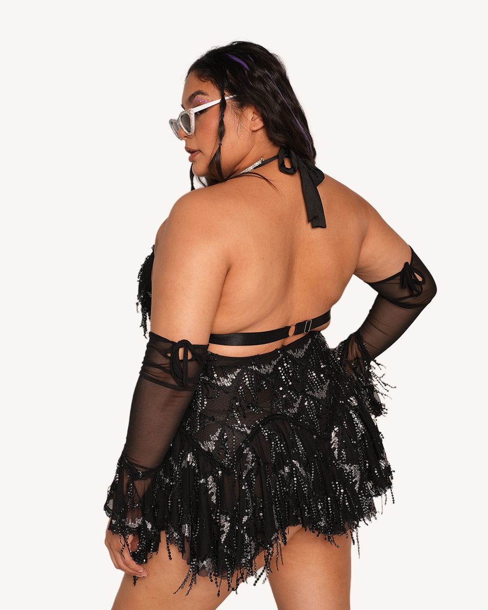 Moonlit Enchantment Halter Dress with Sleeves - Image 6