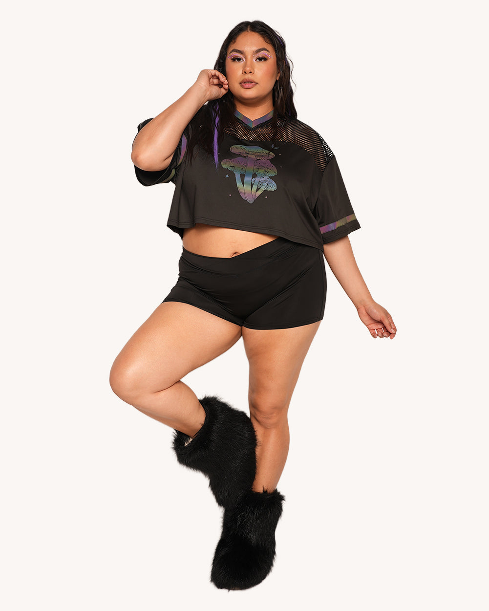 Mushroom Rainbow Reflective Cropped Football Jersey - Image 34718361256119