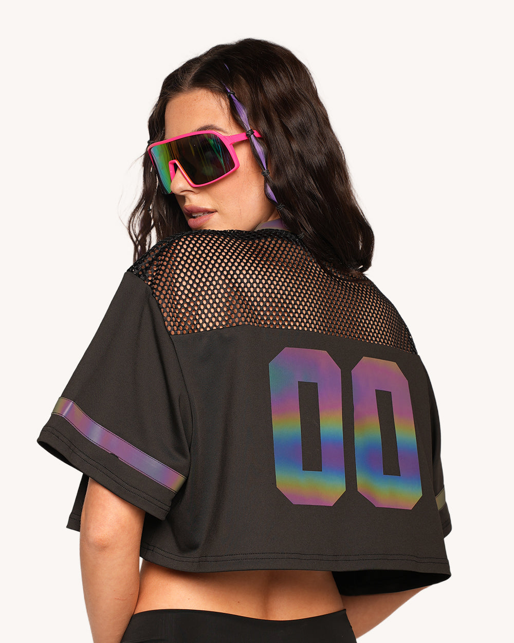 Mushroom Rainbow Reflective Cropped Football Jersey - Image 2