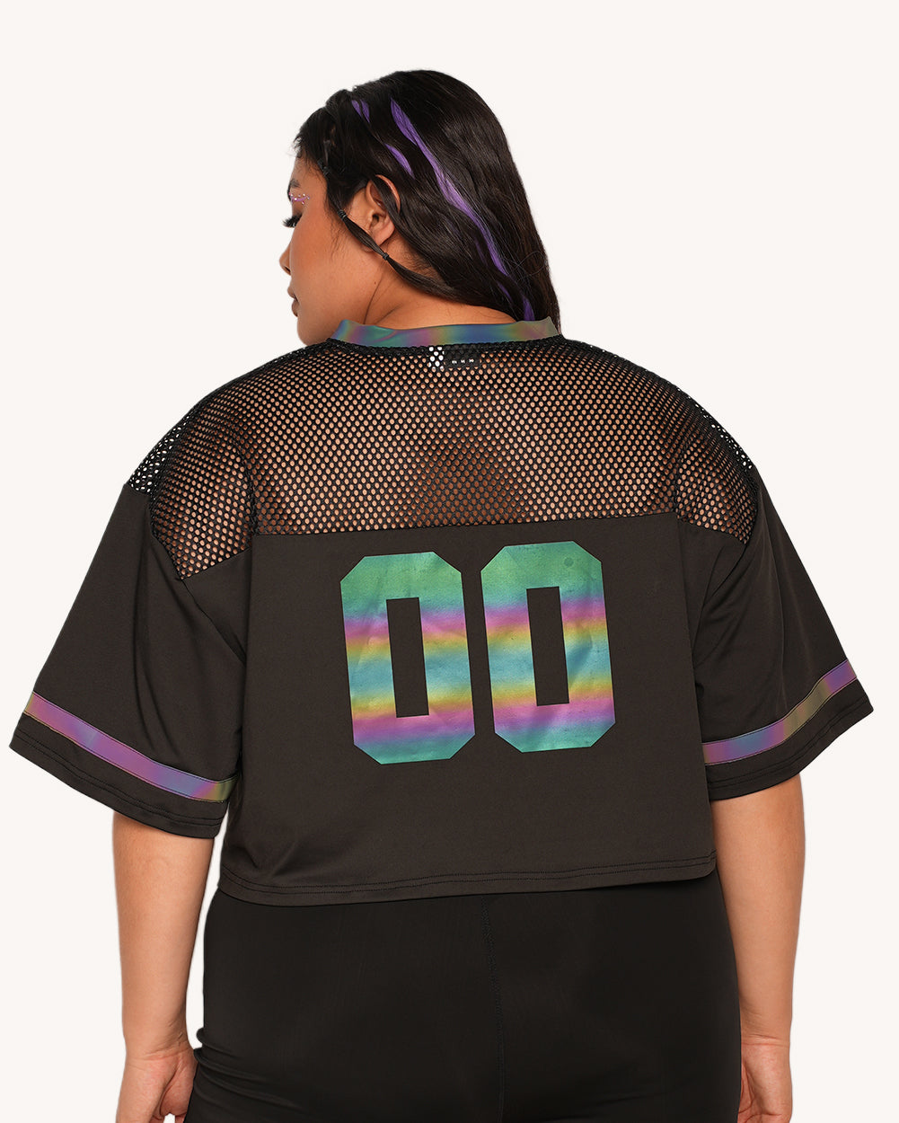 Mushroom Rainbow Reflective Cropped Football Jersey - Image 34592649085111