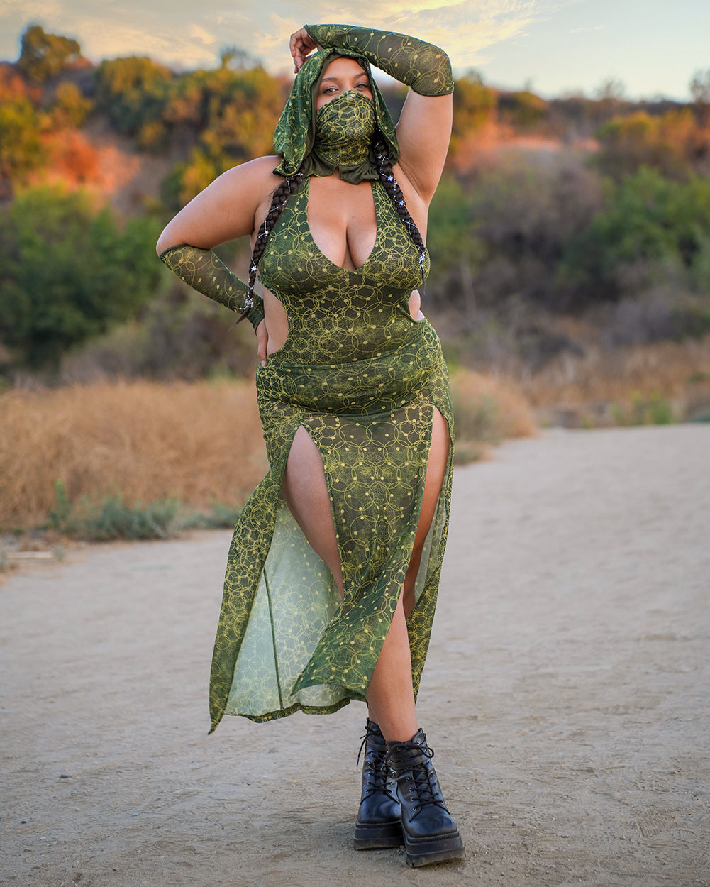 Nature Spirit Hooded Dress with Sleeves - Image 37309502718135