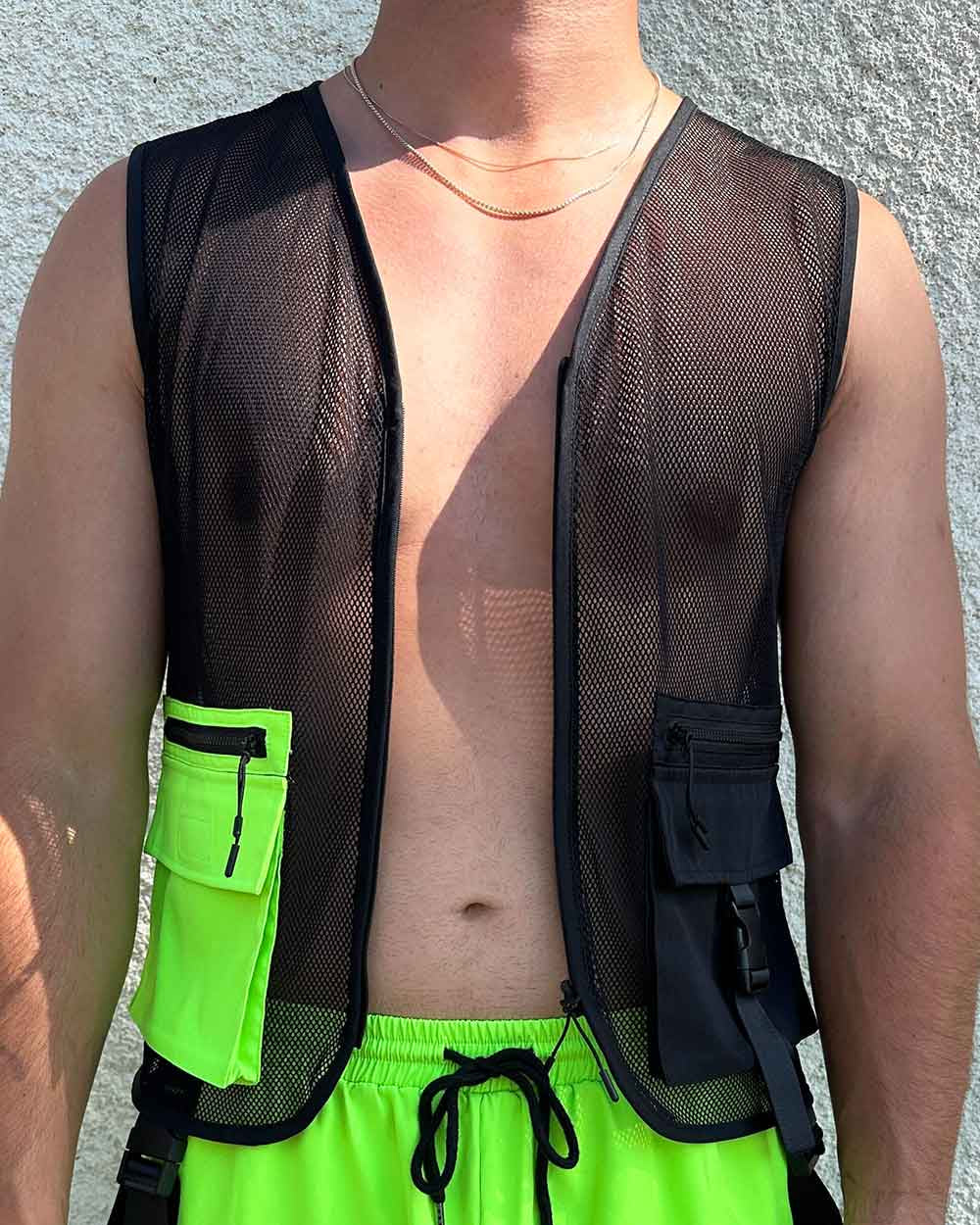 Neon Rebellion Men's Fishnet Vest with Pocket - Image 9