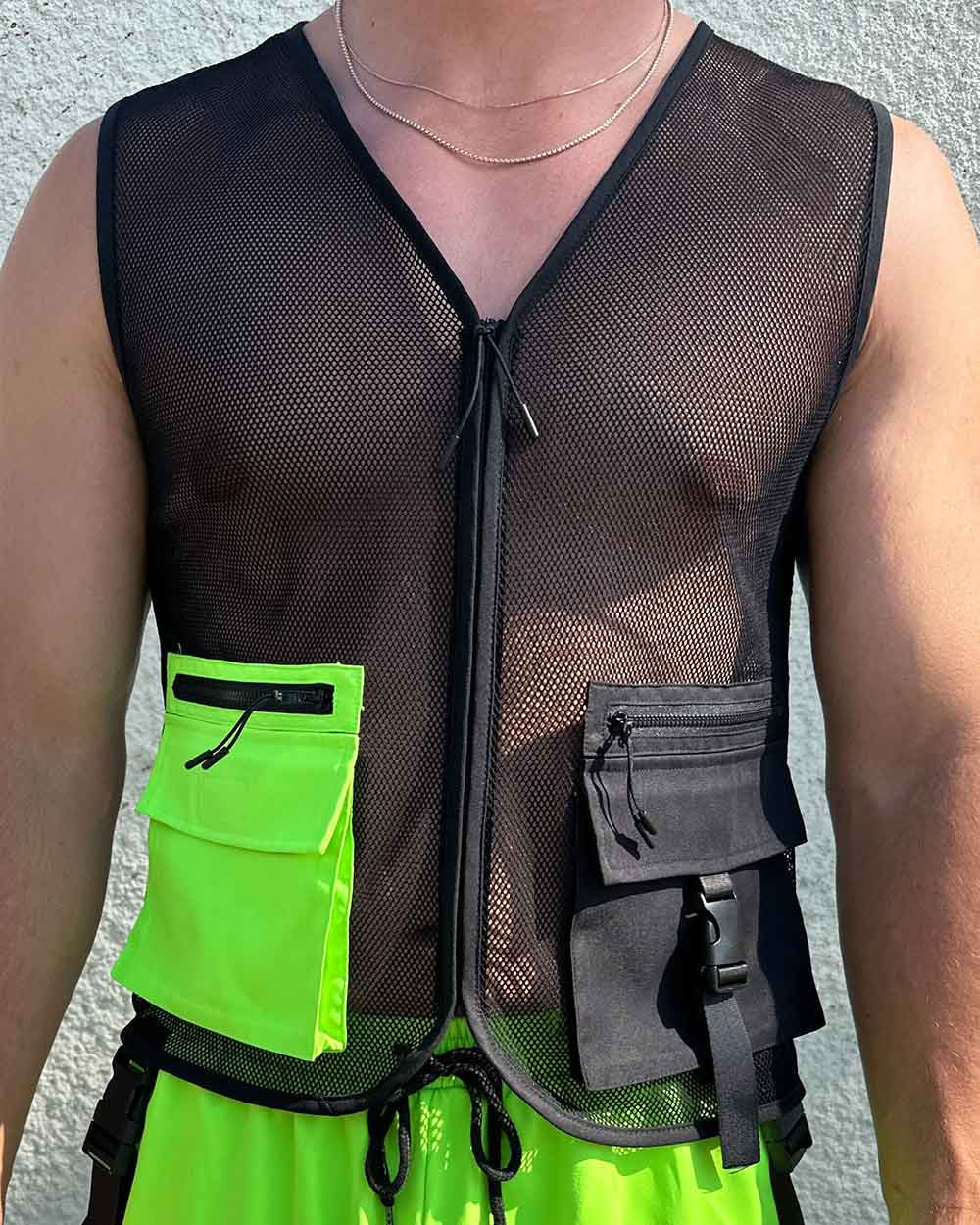 Neon Rebellion Men's Fishnet Vest with Pocket - Image 8