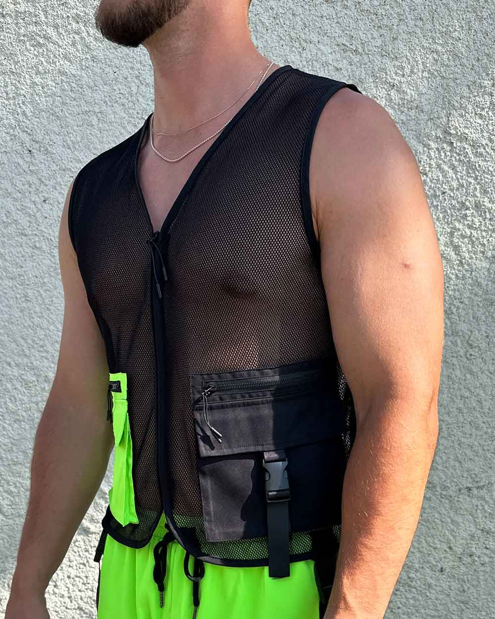 Neon Rebellion Men's Fishnet Vest with Pocket - Image 7