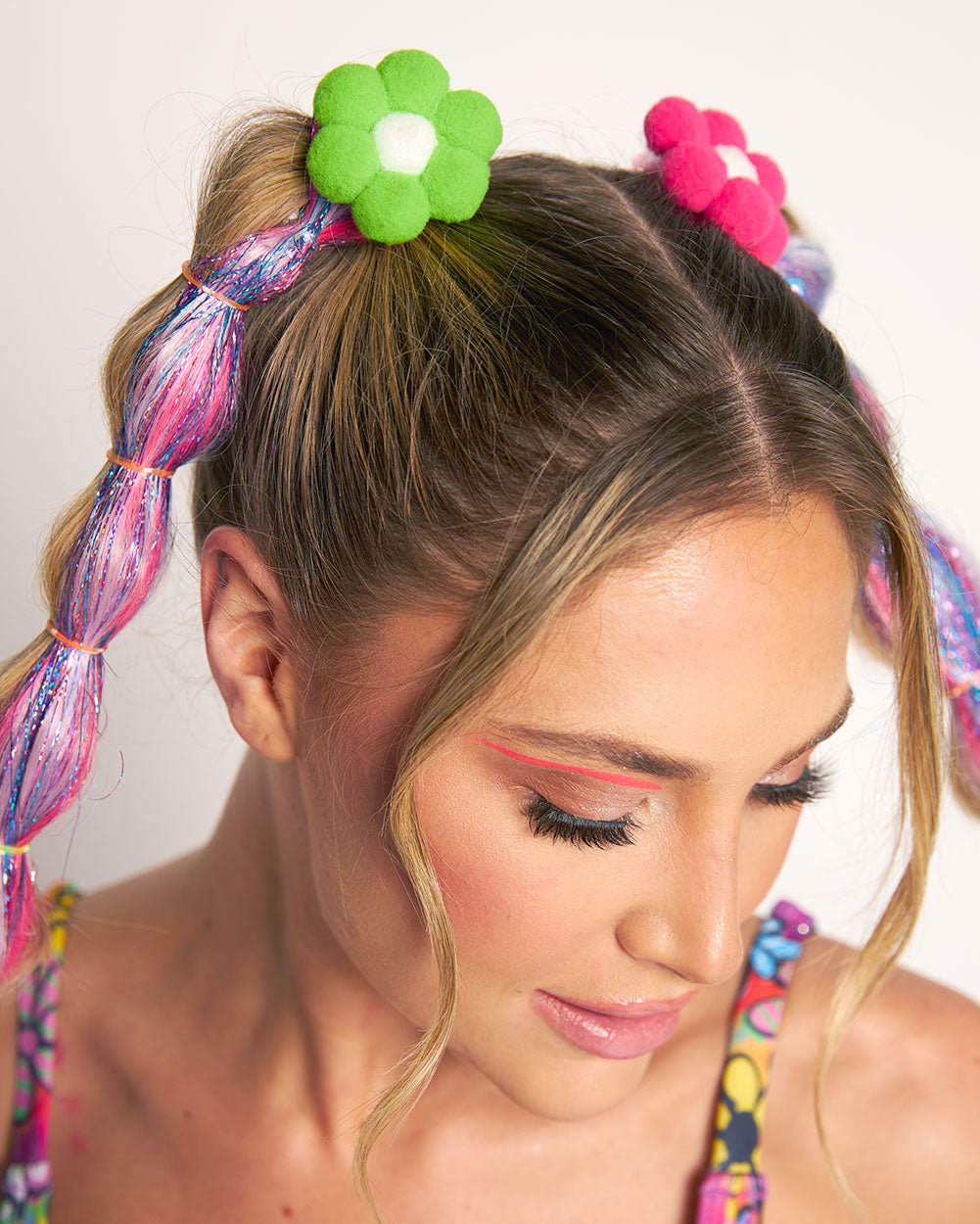 Poppy Petals Neon Floral Hair Clips Side