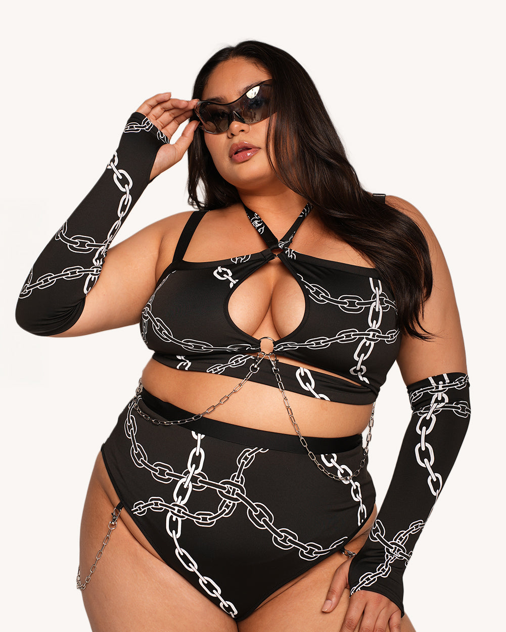 Power Surge Silver Reflective Chain Top with Sleeves - Image 35012747133111