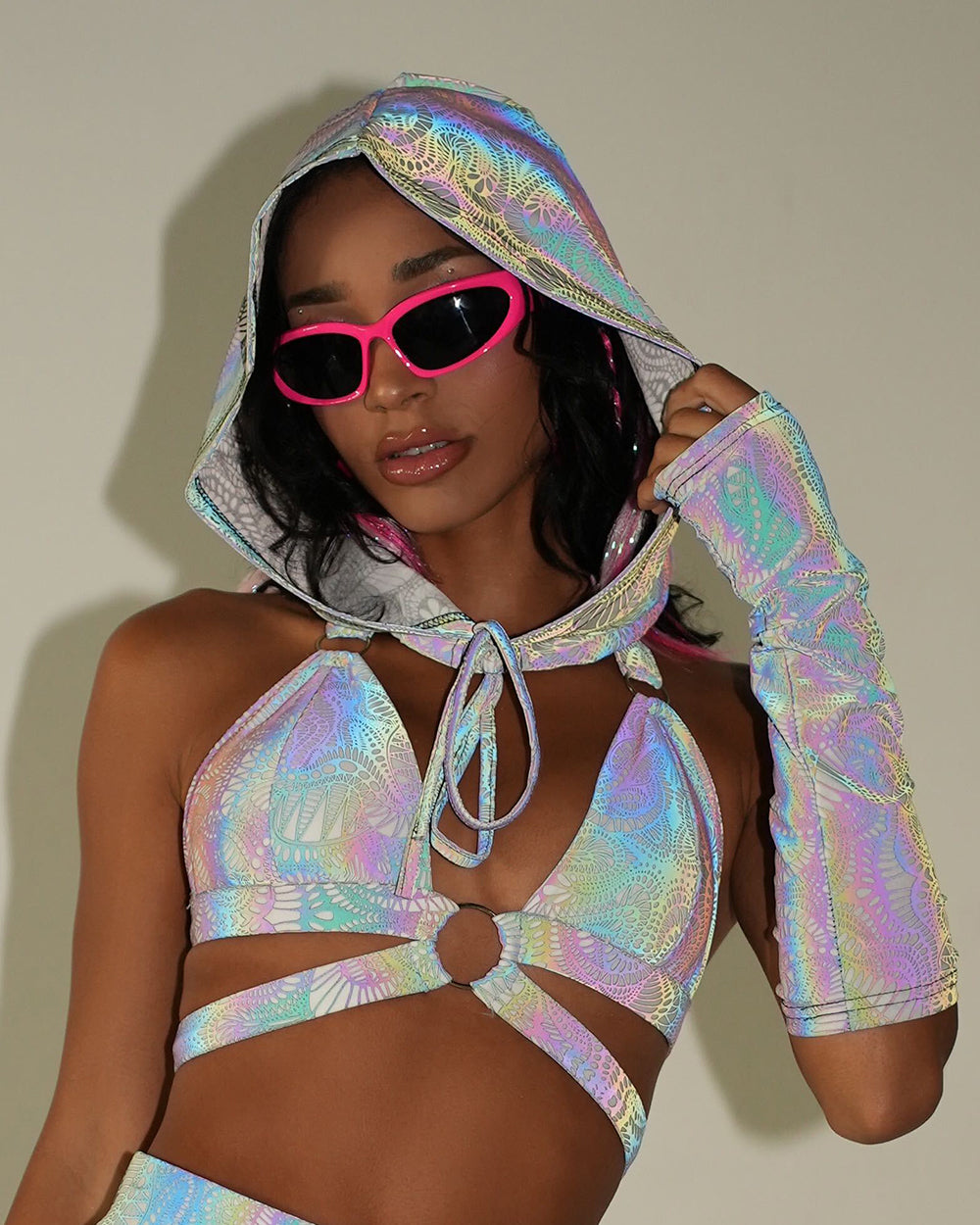 Pure Euphoria White Rainbow Reflective Hood & Sleeve Set - Image 32301716439223