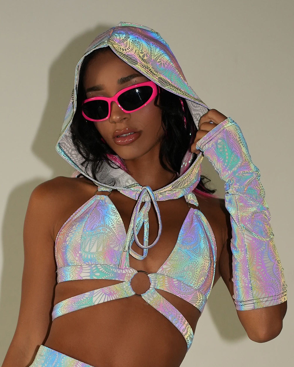 Pure Euphoria White Rainbow Reflective Hood & Sleeve Set - Image 32301716439223
