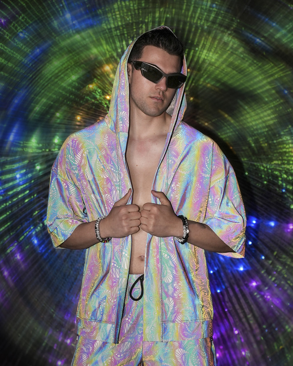 Pure Euphoria White Rainbow Reflective Hooded Robe - Image 32274127913143