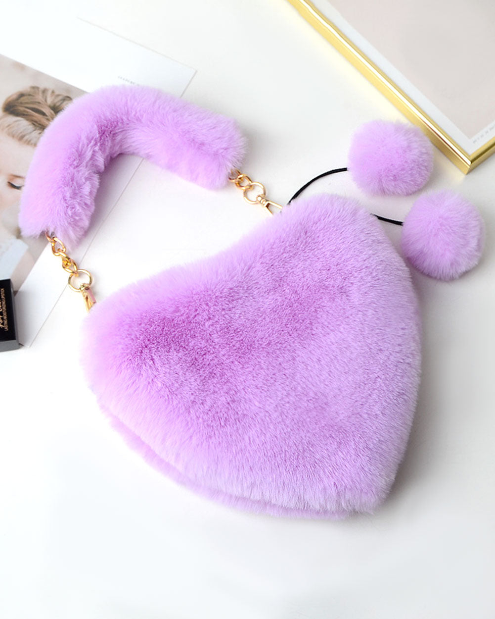 Lovesick Furry Heart Purse-Lavender-Regular-Mock--Model---S