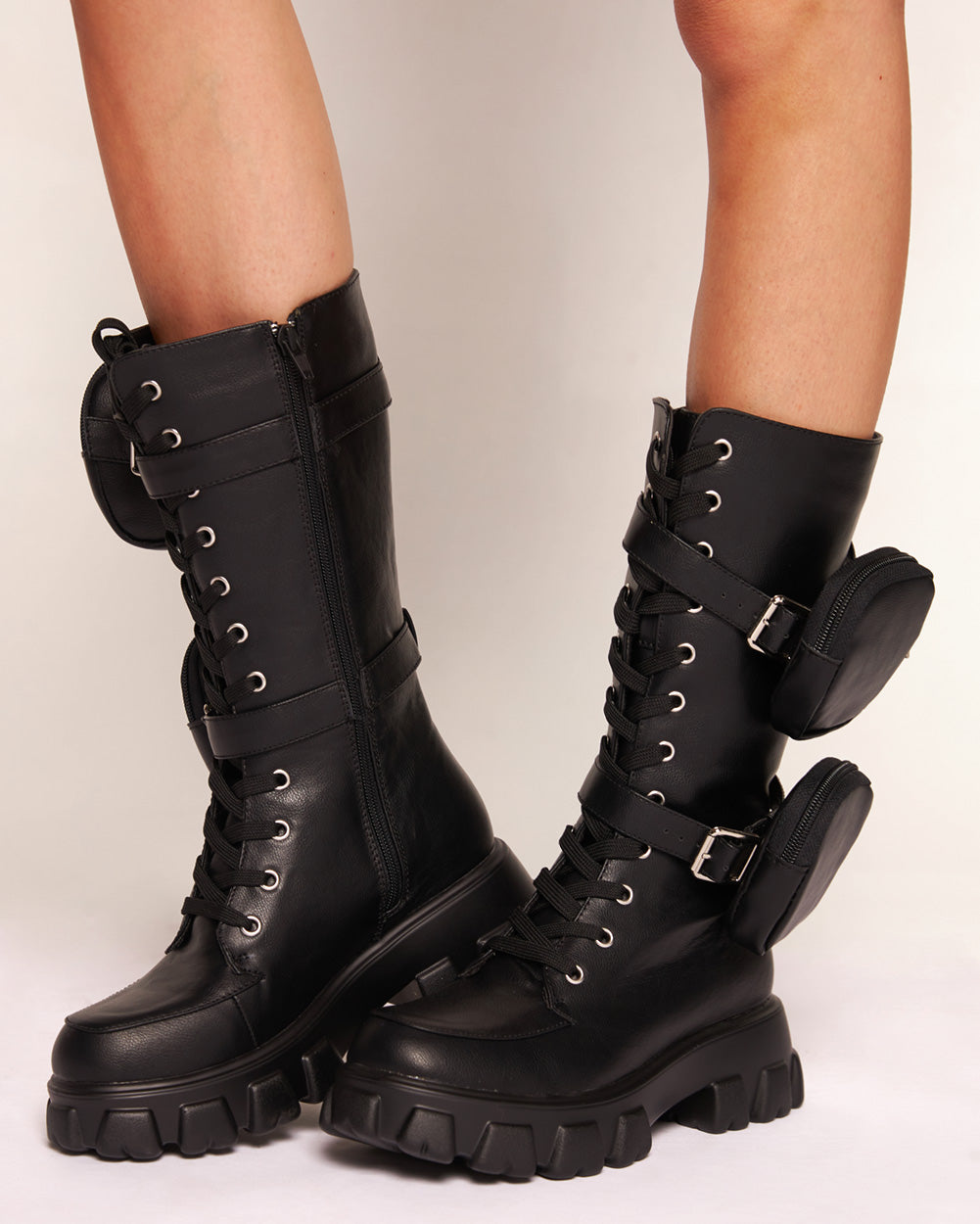 Rise to the Top Combat Boots With Pouch-Black-Regular-Front--Model---5.5