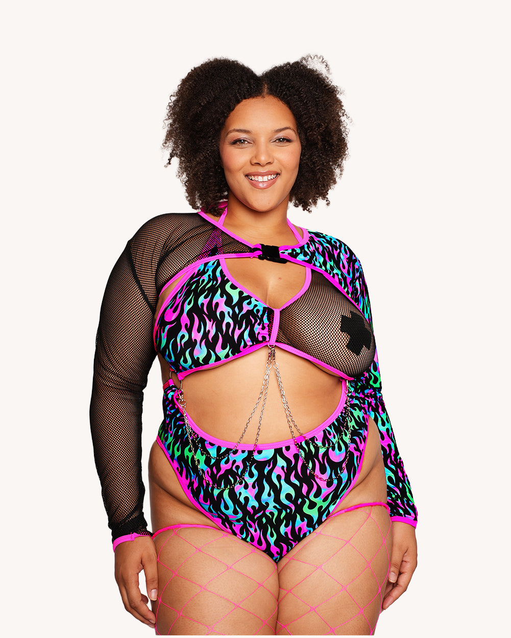 Rolita Couture x iHR Blacklight Blaze Fishnet Ultra Crop Top - Image 37169009623223