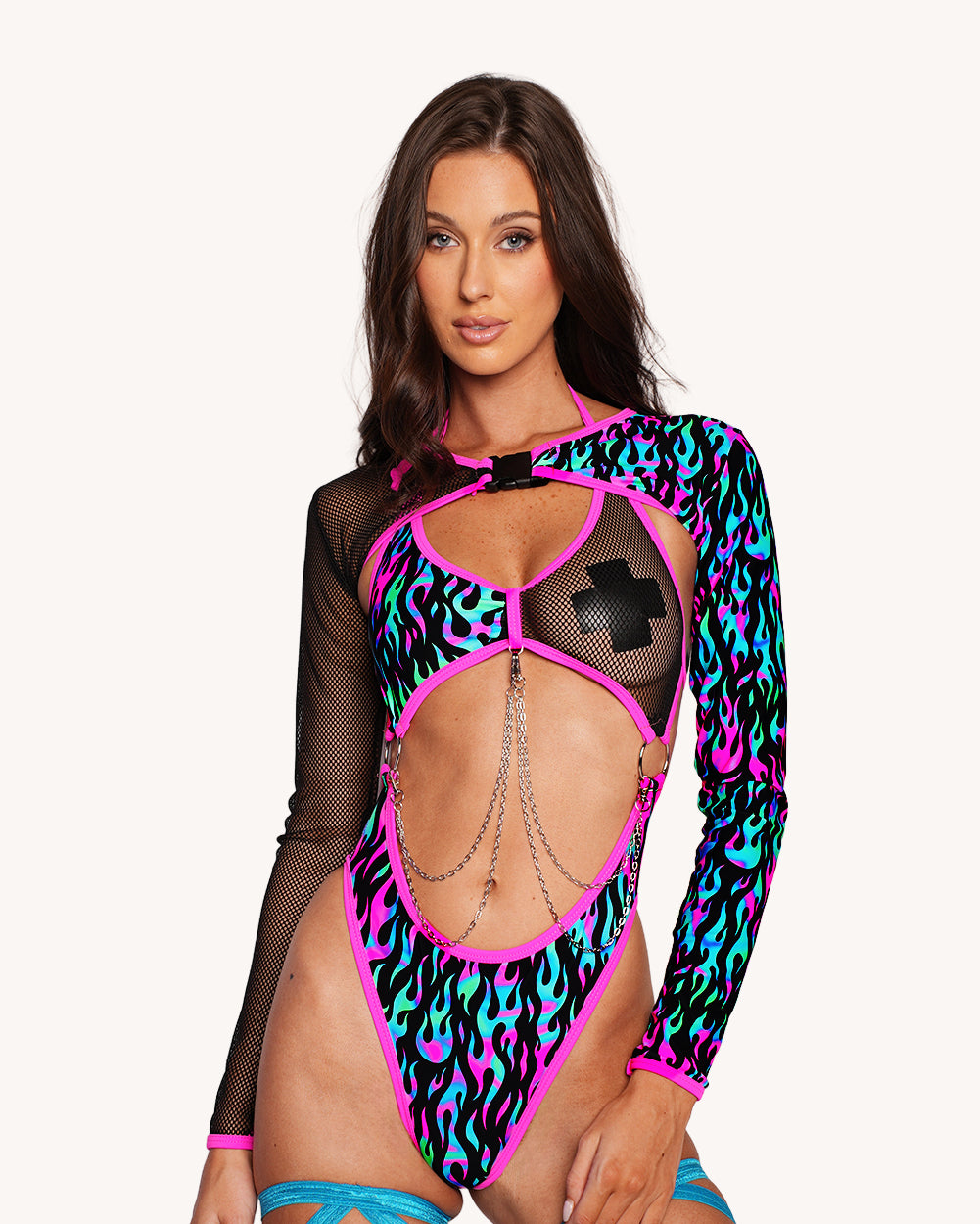 Rolita Couture x iHR Blacklight Blaze Fishnet Ultra Crop Top - Image 37169009524919