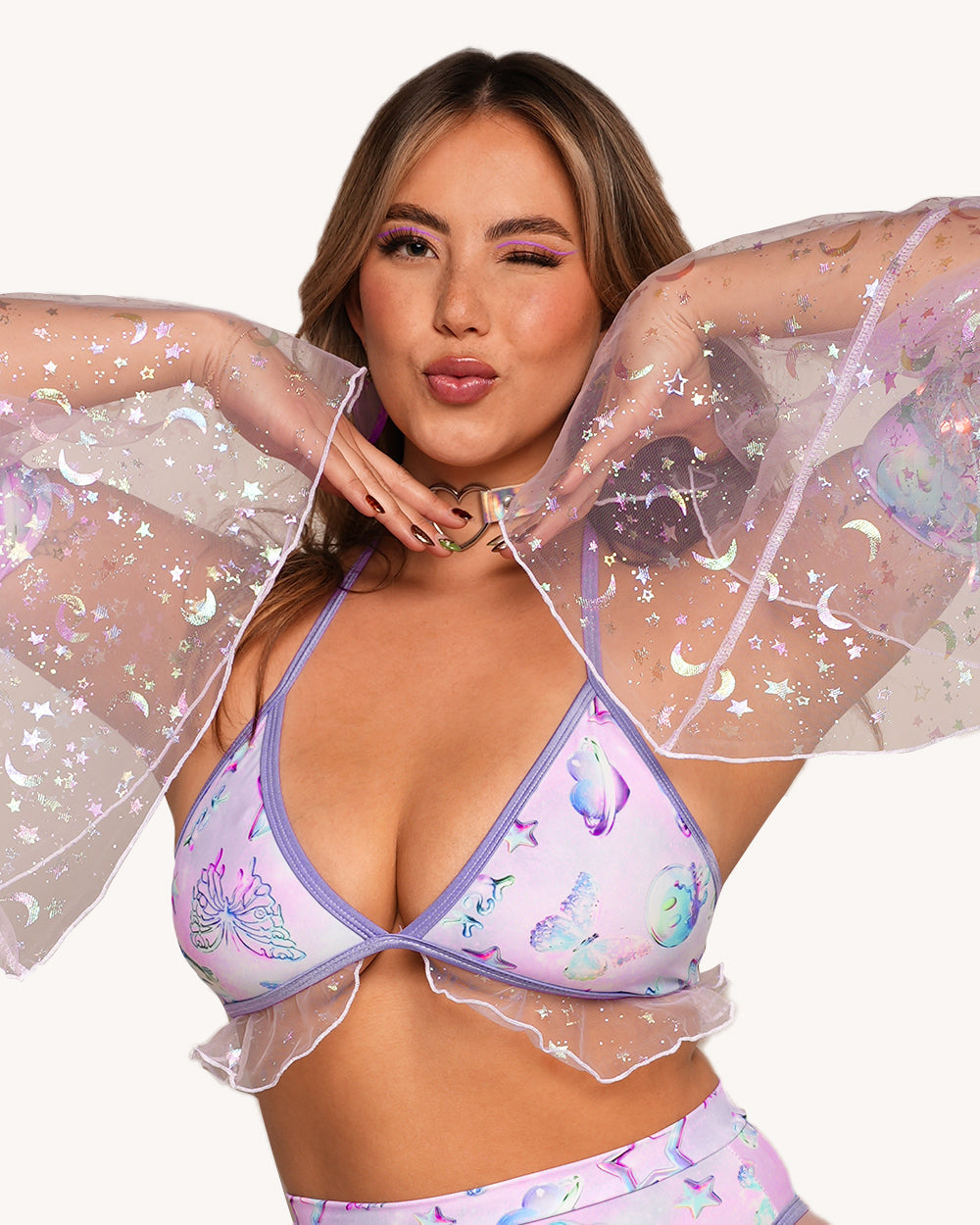 Rolita Couture x iHR Cosmic Chrome Ruffle Top - Image 34131977306295