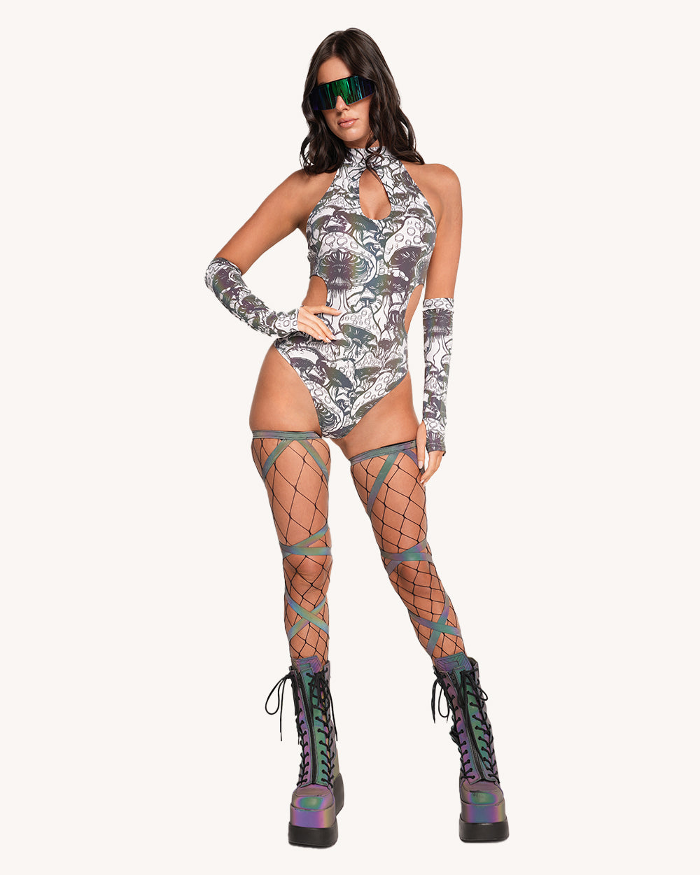 Secret of Life Mushroom White Reflective Bodysuit with Sleeves - Image 4