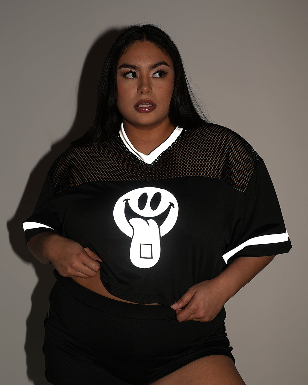 Silver Reflective Happy Hour Cropped Football Jersey - Image 3