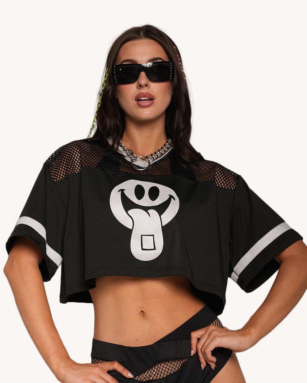 Silver Reflective Happy Hour Cropped Football Jersey - Image 35112292548791