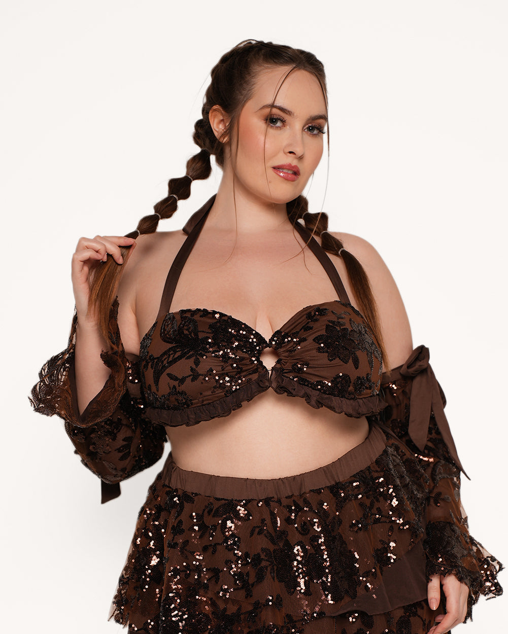 Bohemian Princess Sequin Ruffle O-Ring Top with Sleeves - Image 32008722677943