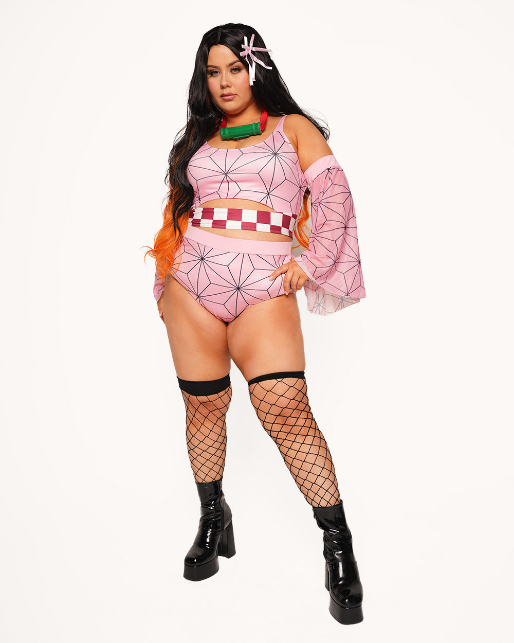 Feel the Rage Demon Slayer Booty Shorts-Black/Prink-Curve1-Full--Milani---1X