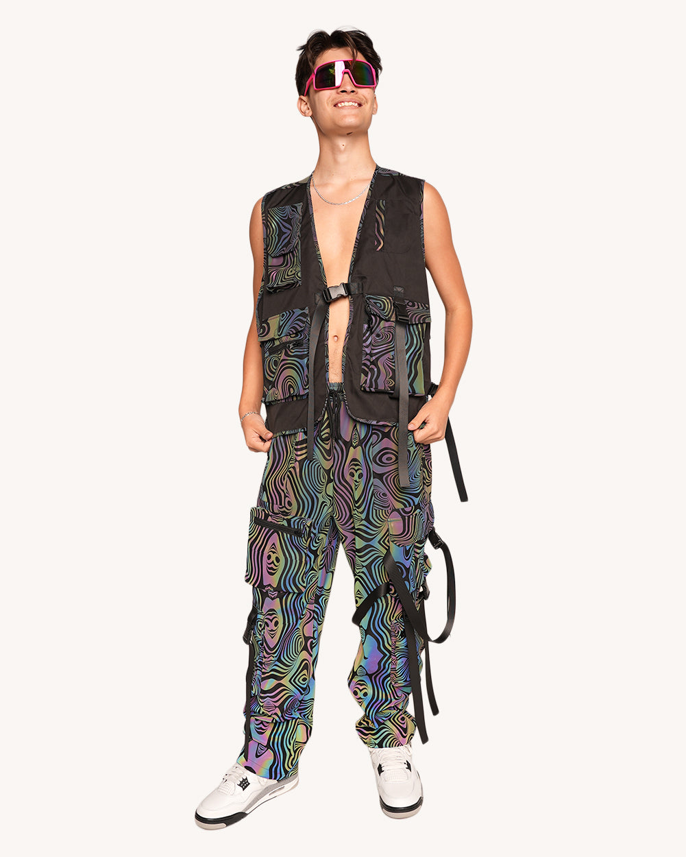 Twisted Reality Rainbow Reflective Cargo Pants - Image 35090597347511