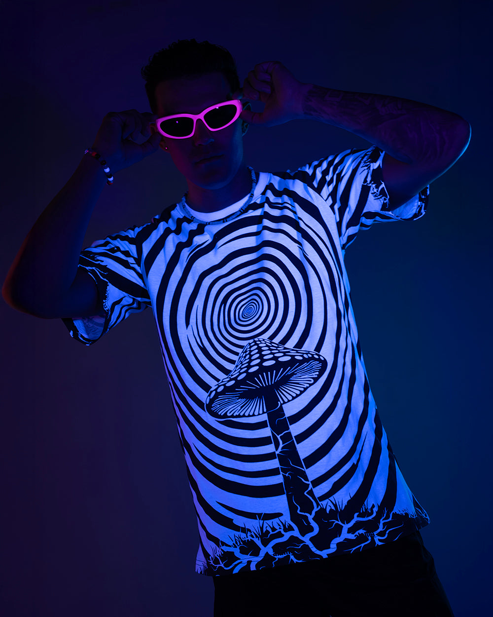 Vivid Vortex Swirly Mushroom Tee-Men