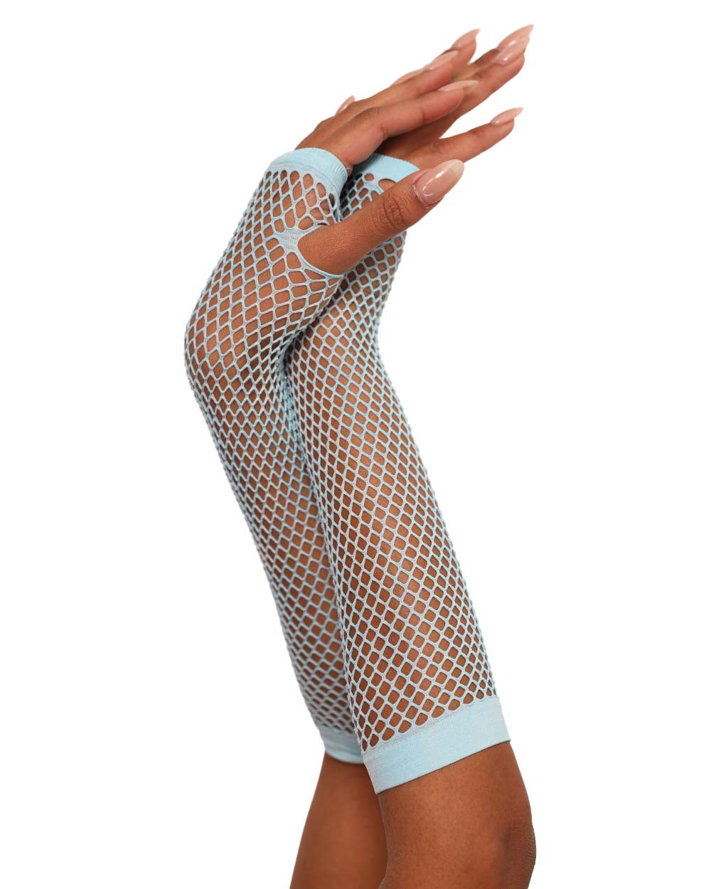 Warped Revelations Fingerless Fishnet Gloves-Baby Blue-Side
