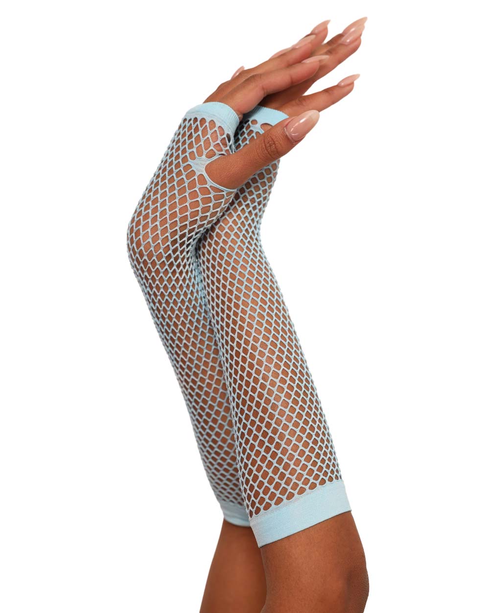 Warped Revelations Fingerless Fishnet Gloves-Baby Blue-Side