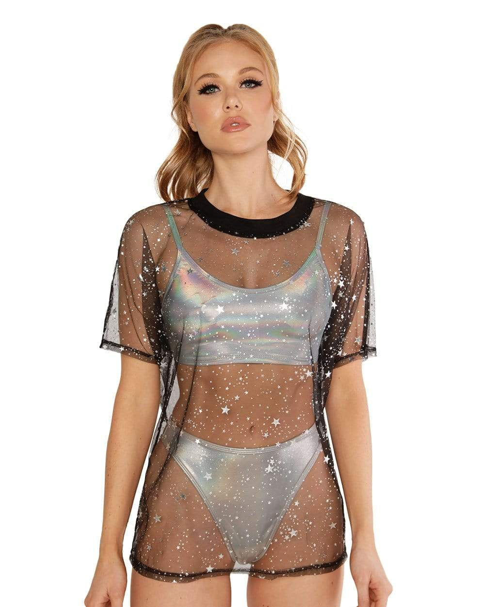 Holo Star Oversized Mesh Tee-Front
