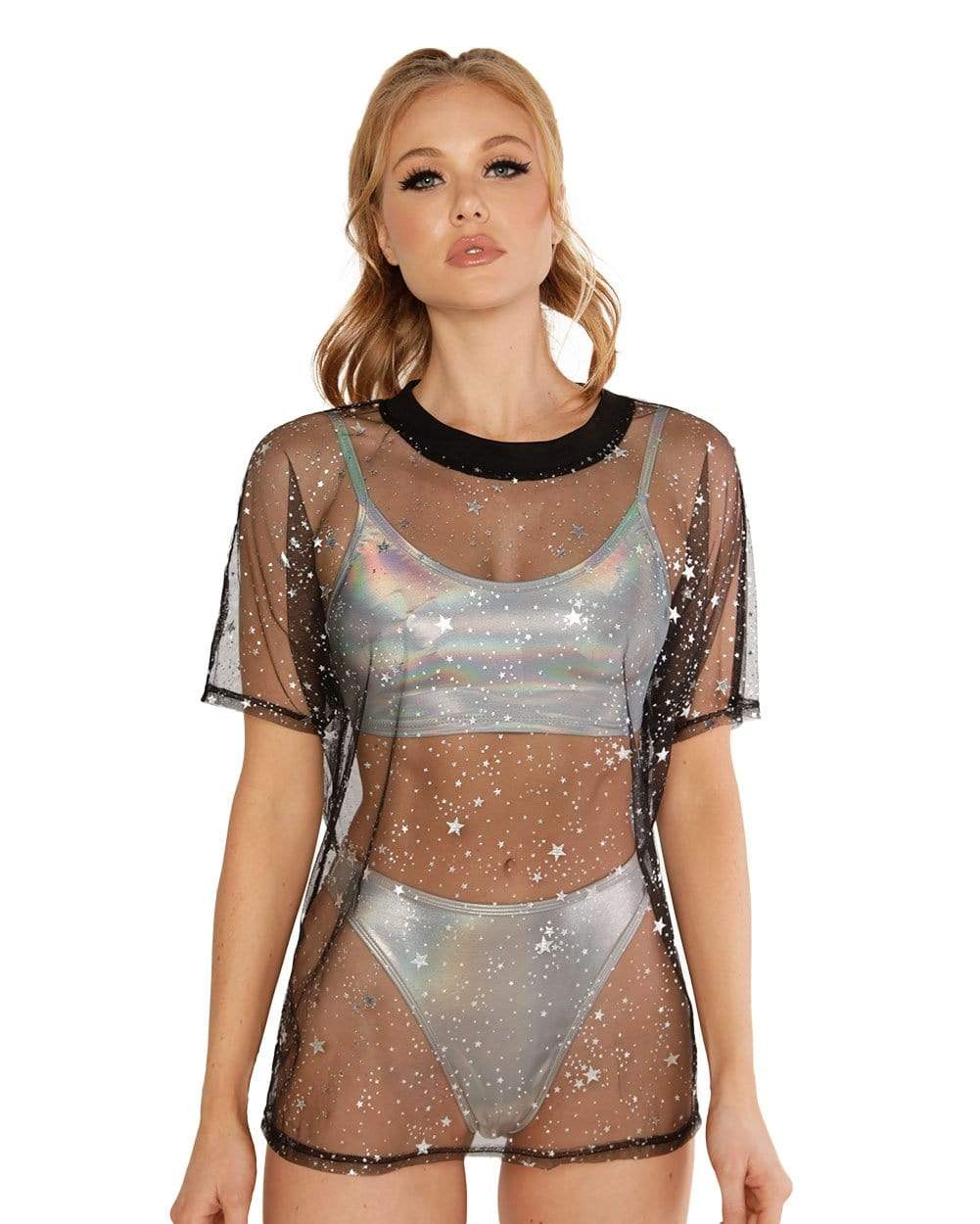 Holo Star Oversized Mesh Tee-Front