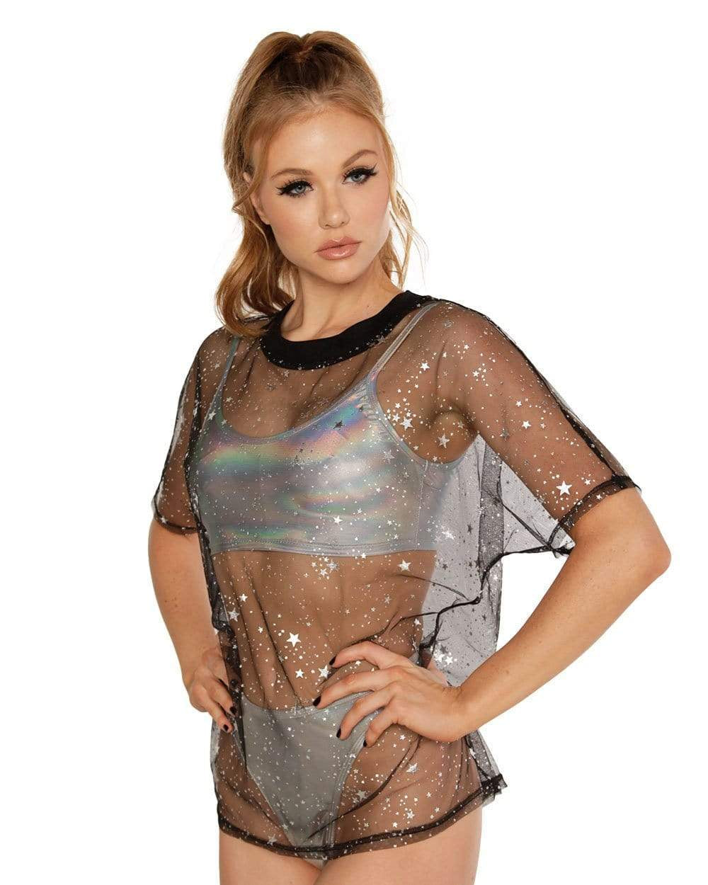 Holo Star Oversized Mesh Tee-Side