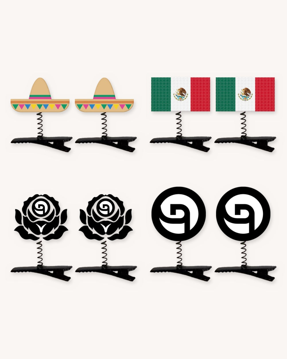 Deorro x iHR Sprouts Pack - sombrero, Mexican flag, rose and DEORRO logo hair clip sprouts, two of each