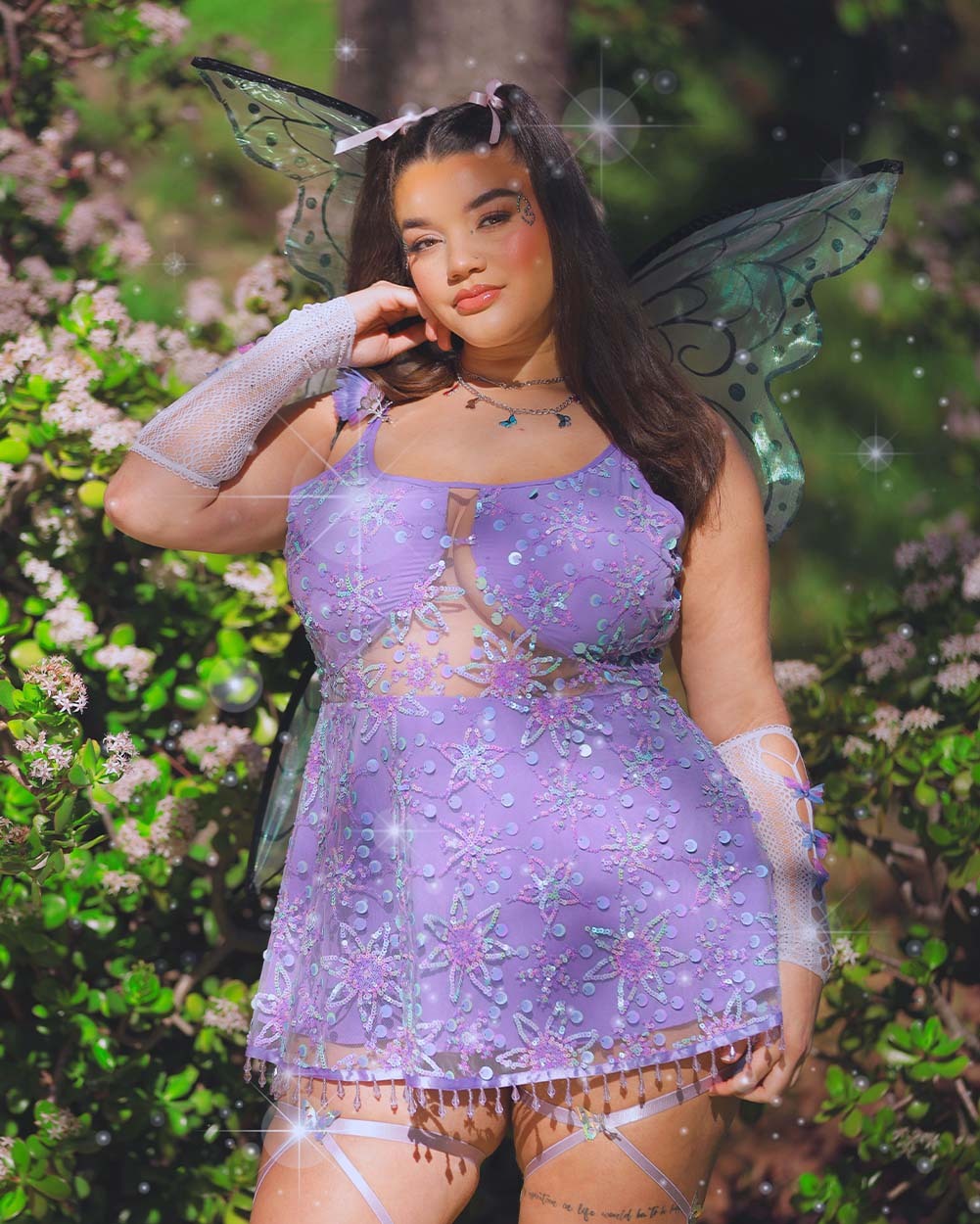 Sweet Serenade Floral Sequin Dress-Curve1-Lavender-Front--Makayla3---1X