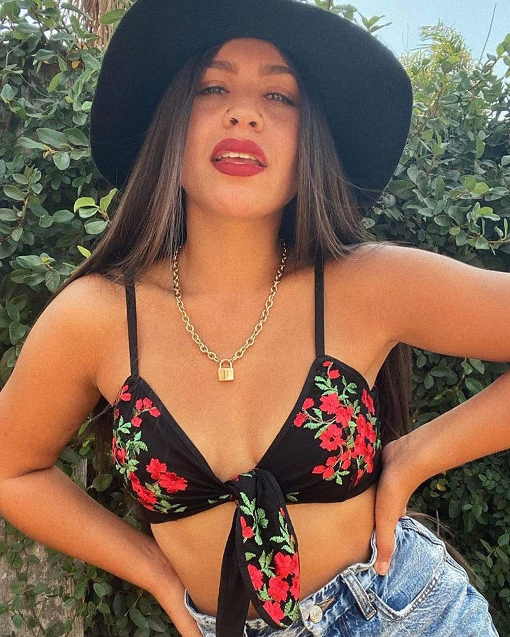 Desert Flower Front Tie Crop Top-influencer