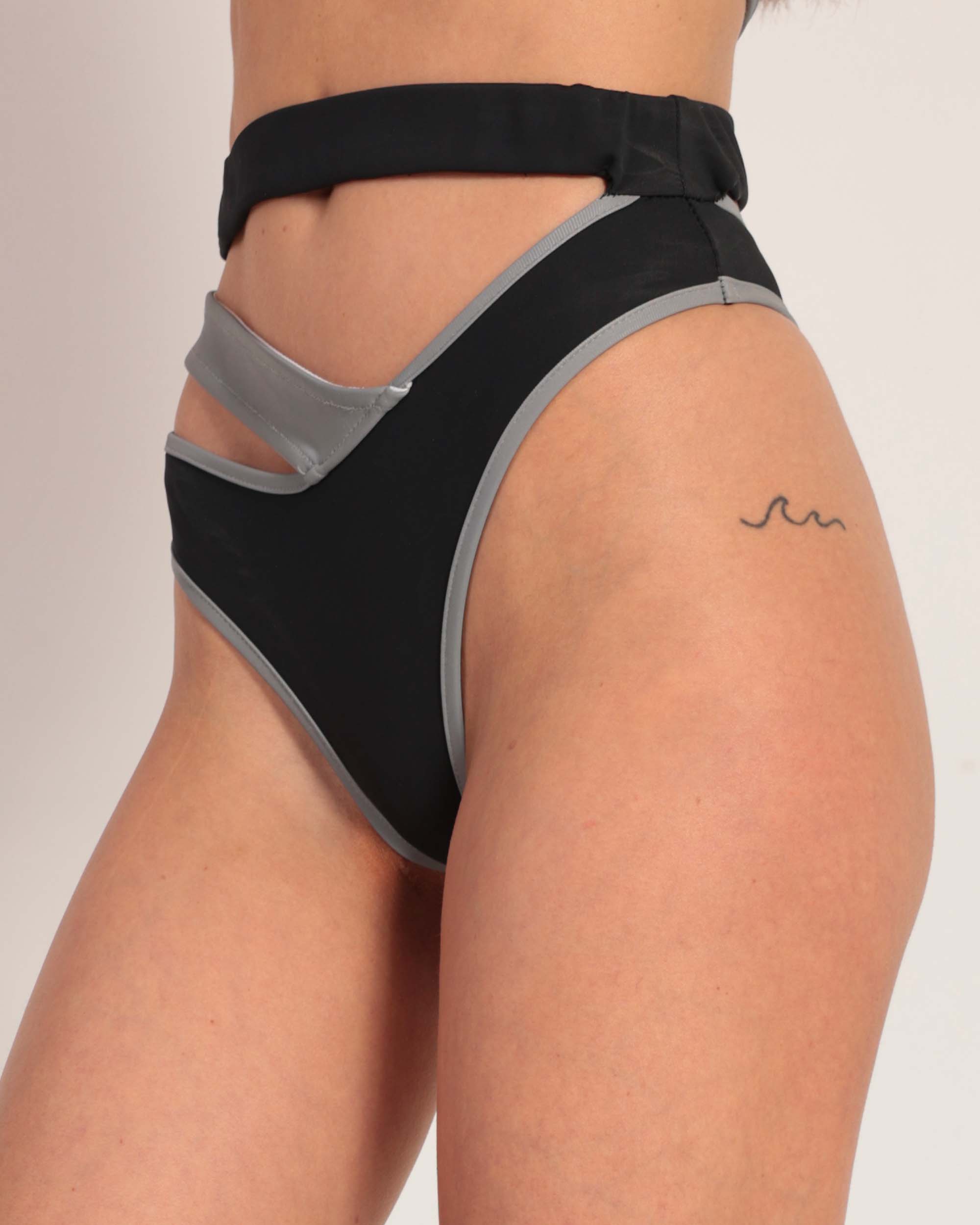 Backstage Baddie Reflective Cutout Bottoms-Black/Silver-Side--Hannah---S