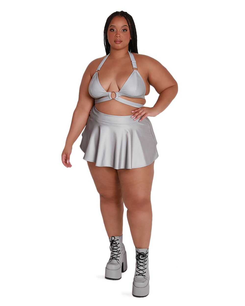 Charge of Light Reflective Skater Skirt-Curve1-Silver-Full--Britney---1X