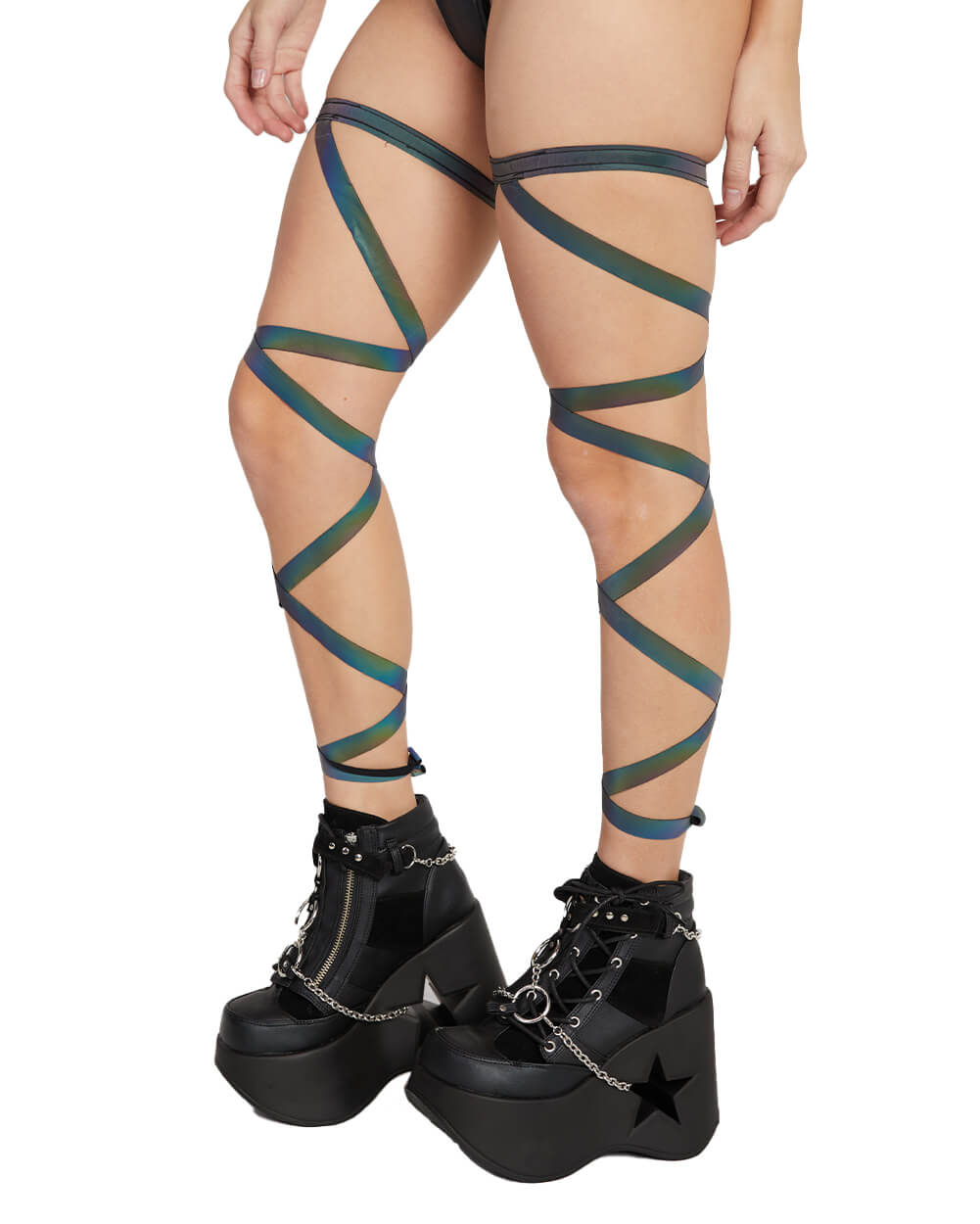 Pair of Non-Slip Rainbow Reflective Leg Wraps-Rainbow-Side--Madisyn---One Size