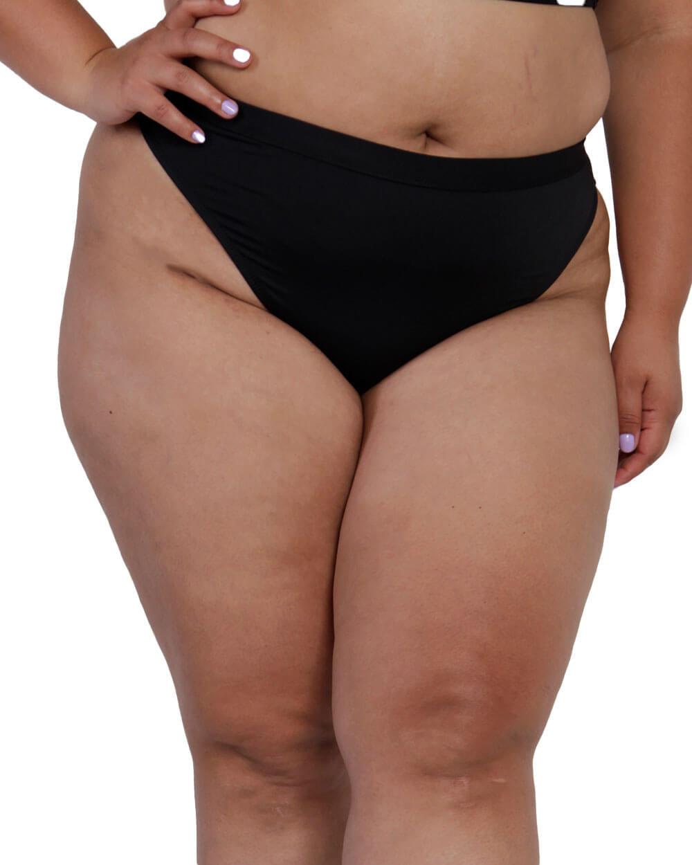 Recycled Fabric Malibu BB High Cut Bottoms-Curve1-Black-Front--Silvia---1X