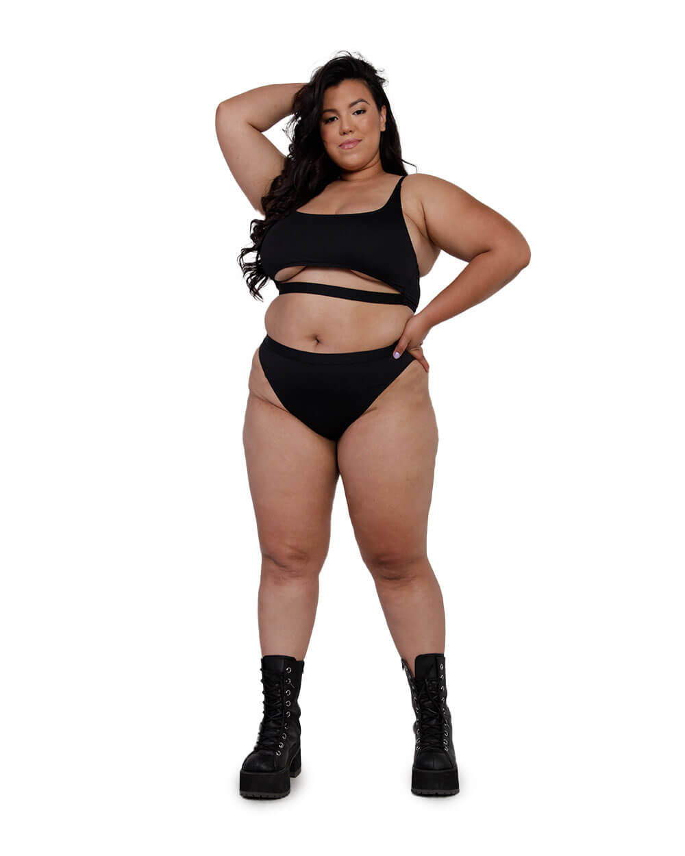 Recycled Fabric Malibu BB High Cut Bottoms-Curve1-Black-Full--Silvia---1X