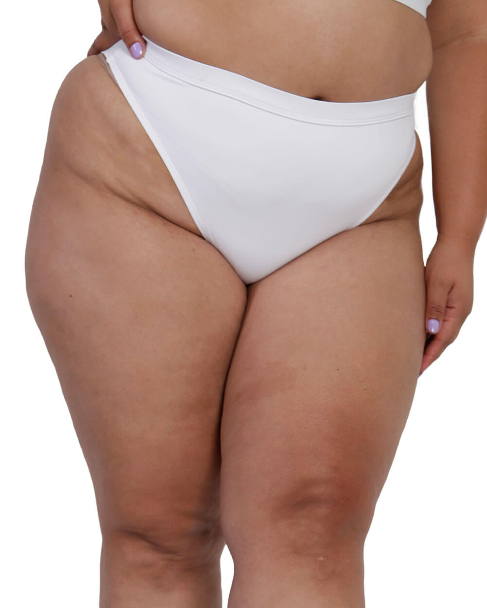 Recycled Fabric Malibu BB High Cut Bottoms-Curve1-White-Front--Silvia---1X