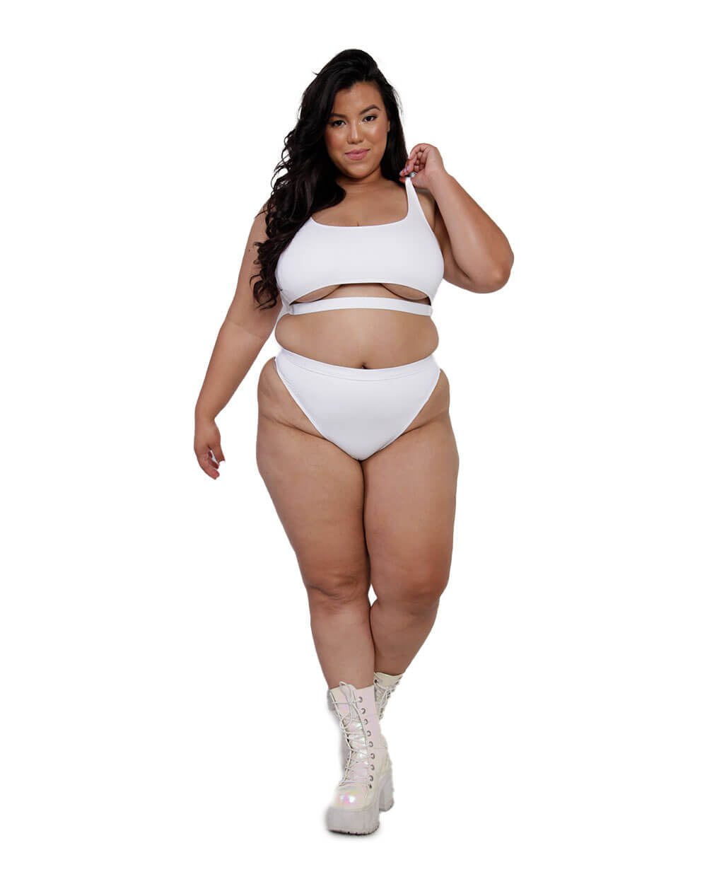 Recycled Fabric Malibu BB High Cut Bottoms-Curve1-White-Full--Silvia---1X