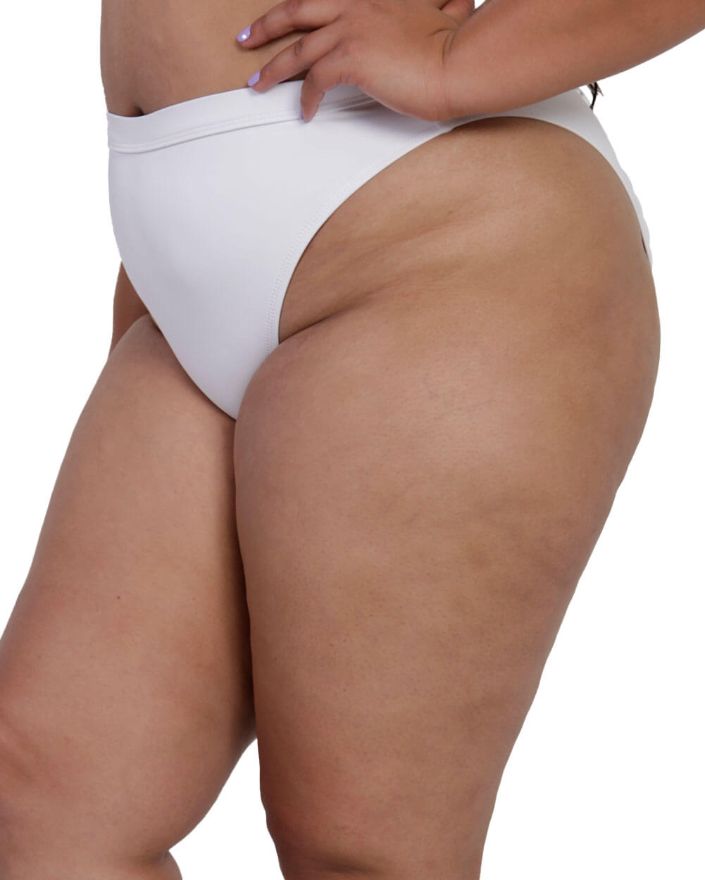 Recycled Fabric Malibu BB High Cut Bottoms-Curve1-White-Side--Silvia---1X