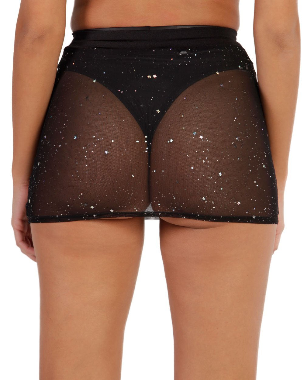 Holo Star Mini Skirt-Black-Back--Genevieve---S