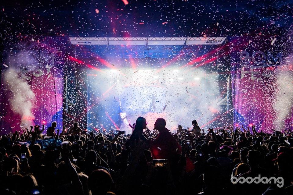 Bomfest Festival At Night With Confetti