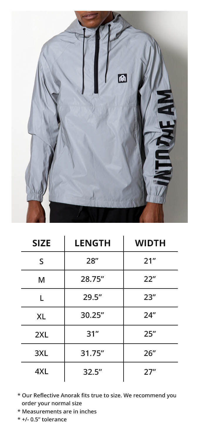 Men's Reflective Anorak Size Chart