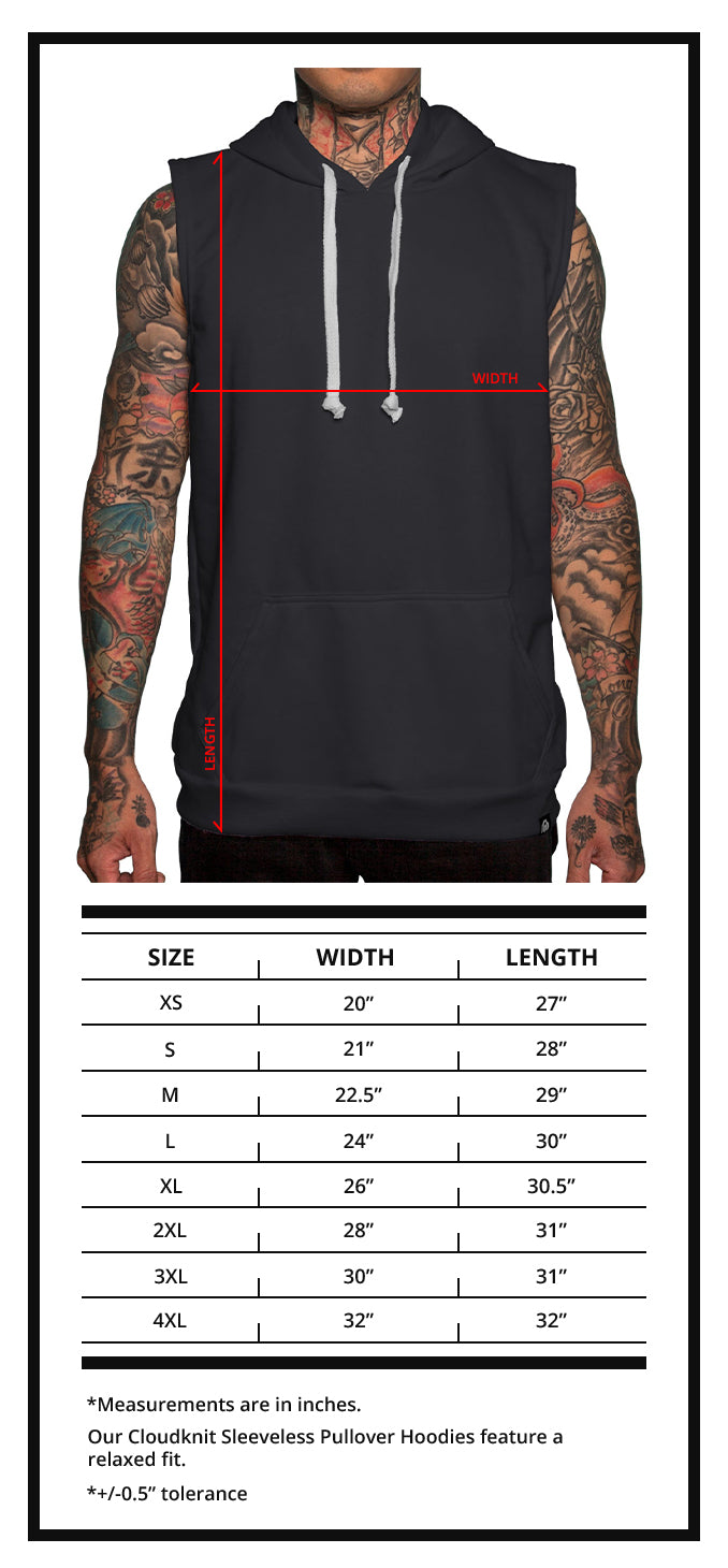 Men's Sleeveless Hoodie Size Chart